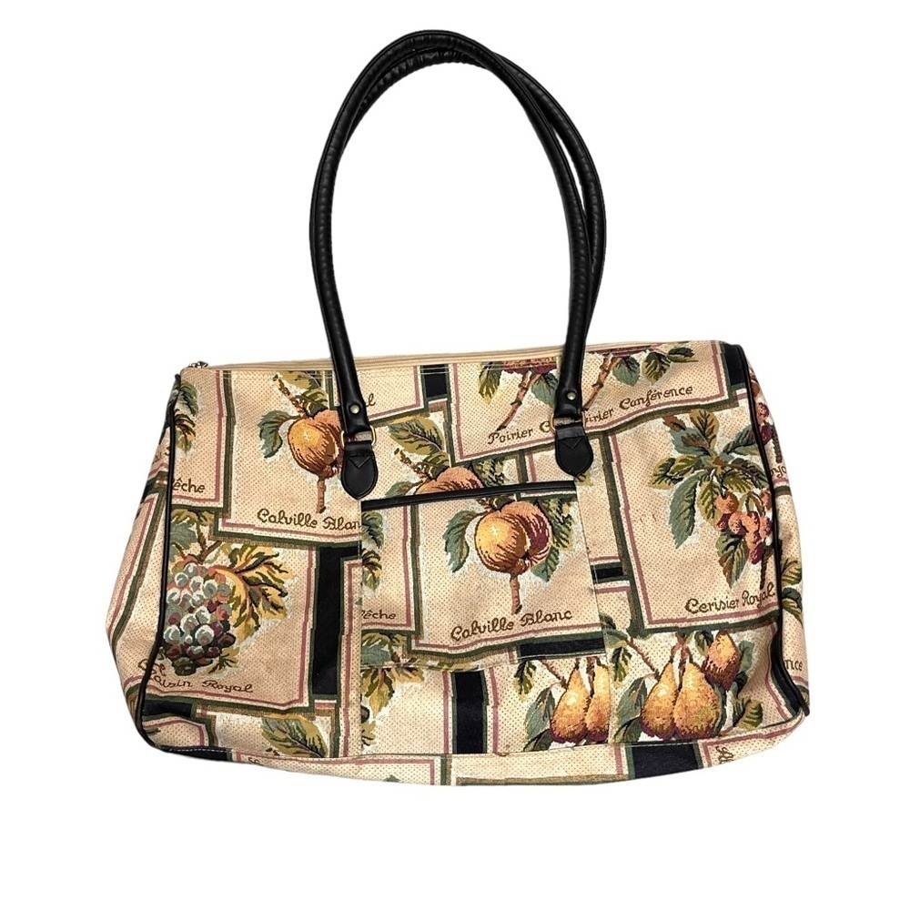 Vintage weekender bag fruit tapestry design carry on needle point